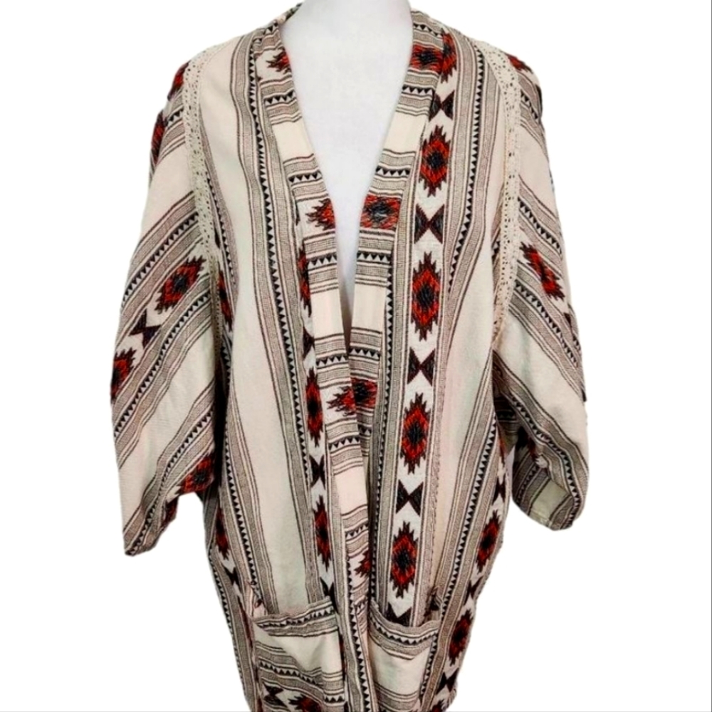 Sloane Rouge Aztec Embroidered Open Cardigan Size Medium/Large